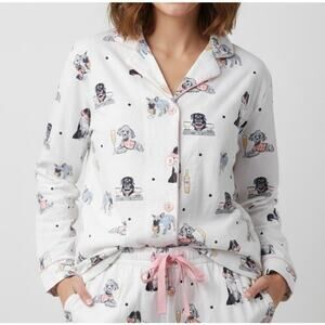 P.J. Salvage Dogs & Wine Cotton Pajama Top Ivory Large NWT